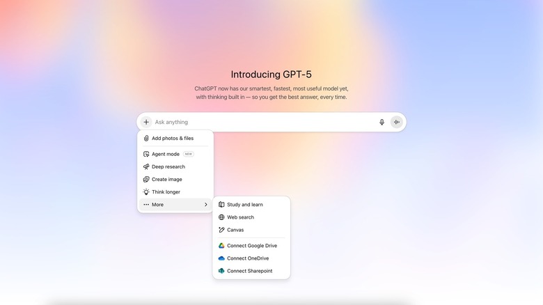 The ChatGPT tools in the GPT-5 UI.
