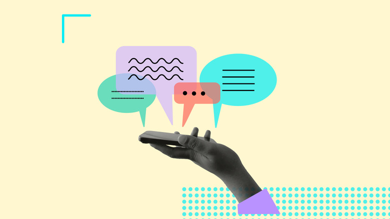 An image displaying chat bubble and messages over a phone