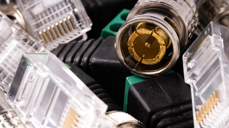 Various connectors including coaxial, Ethernet, and more