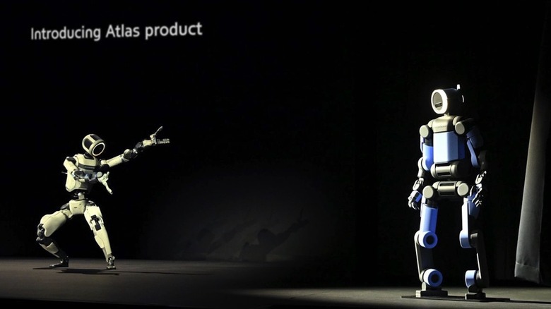 The Atlas robots: Protoype (white) and commercial version (blue).