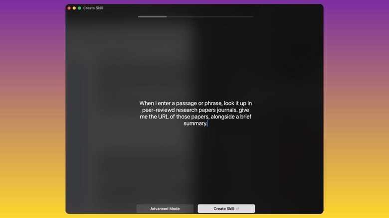 Creating a skill in Dia browser.