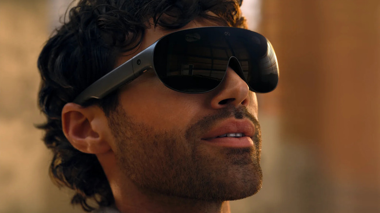 Close-up of man wearing Meta's new VR glasses