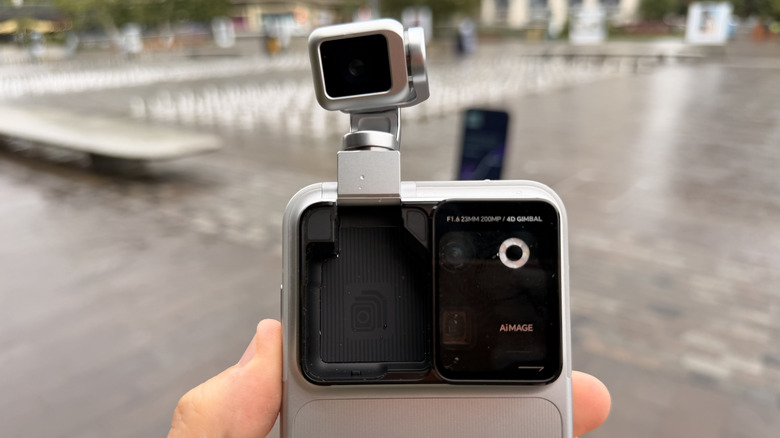 A close-up shot of the Honor Robot Phone's camera system and gimbal