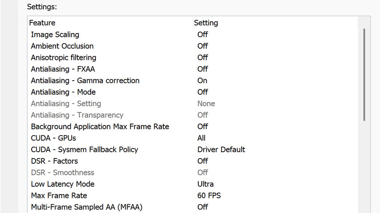 Global graphics settings in Nvidia Control Panel