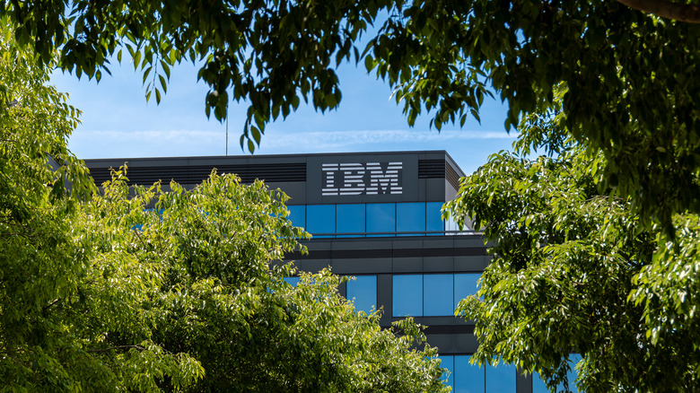 IBM logo on the corner of a local headquarters.