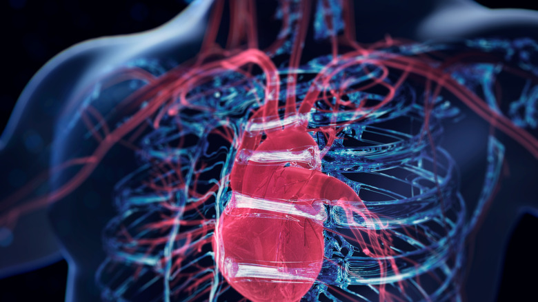 Blue holographic human body and red heart