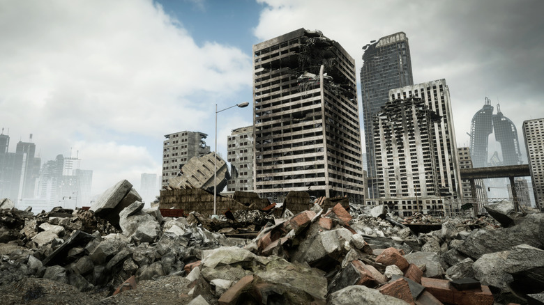Skyscrapers damaged by earthquake