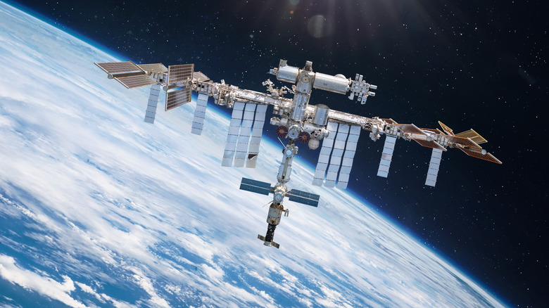 Space station orbiting the Earth