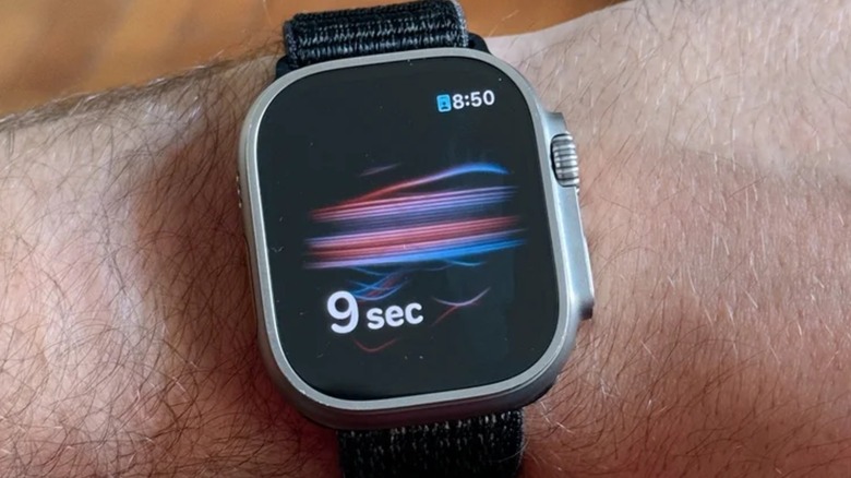 Apple Watch measuring blood oxygen on user's wrist