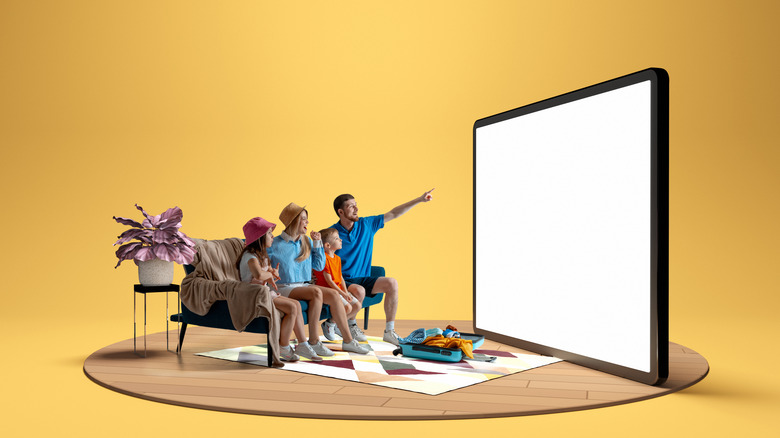 Graphic of a family watching an oversized TV