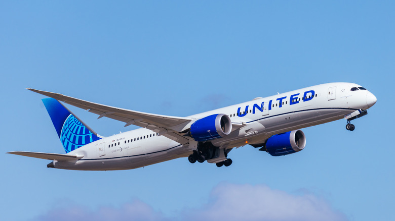 A United Airlines plane in the air