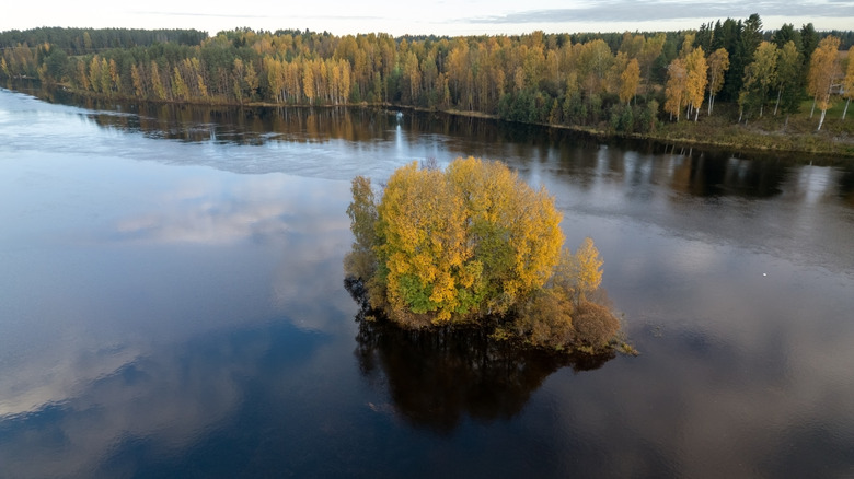 aerial view of lake/river near Muhos, Finland