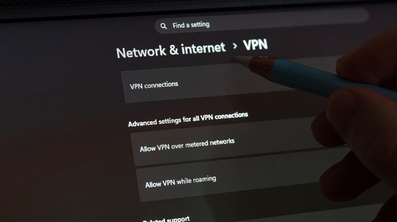 PC screen showing vpn settings on Windows