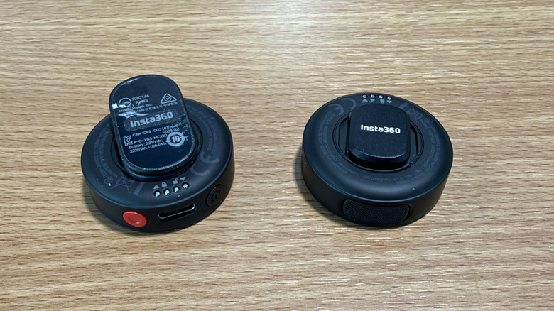 Two Insta360 Mics on a table