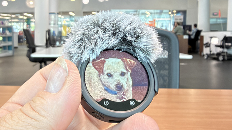 Man holding Insta360 Mic with a windmuff