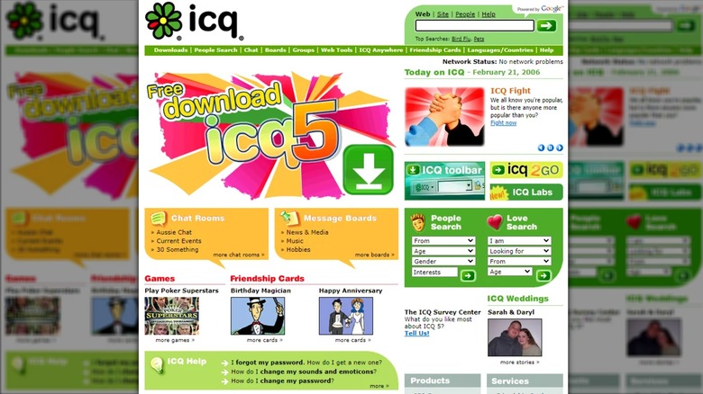 A screenshot showcasing what the ICQ webpage looked like
