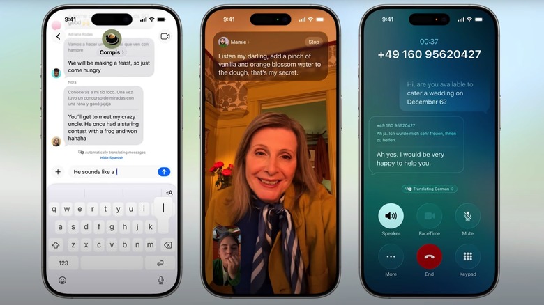 A screenshot from Apple's WWDC 2026 segment on Live Translation features in iOS 26.