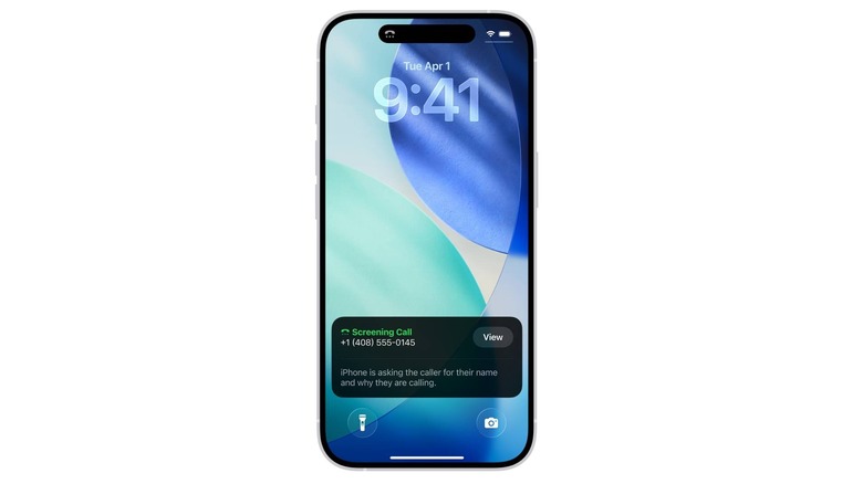 the call screening system in use on an Apple iPhone