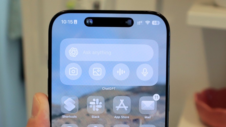ChatGPT widget on iPhone 16 Pro Max running iOS 26