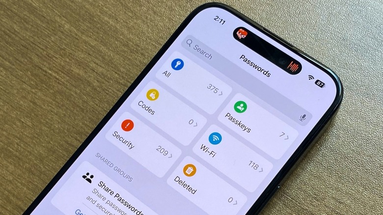 An iPhone running Apple's Passwords app