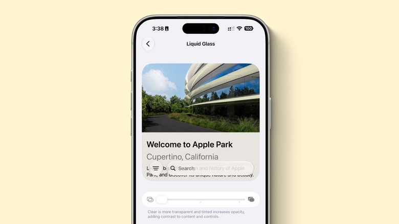iPhone mockup with Liquid Glass settings on the display