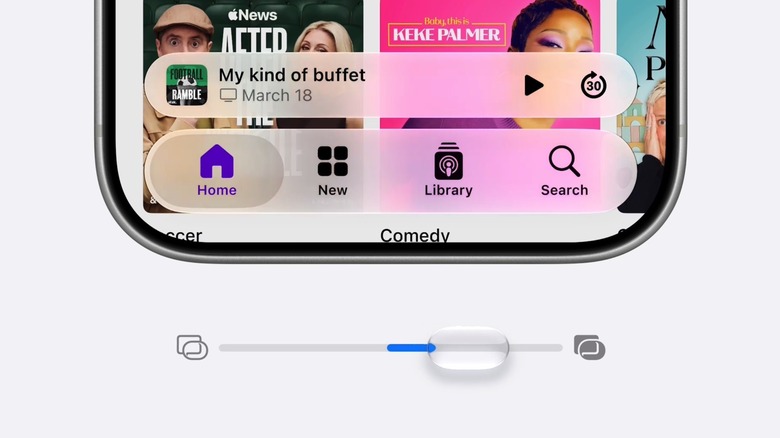 The Liquid Glass customization slider seen in an iOS 27 demo video at WWDC 2026.