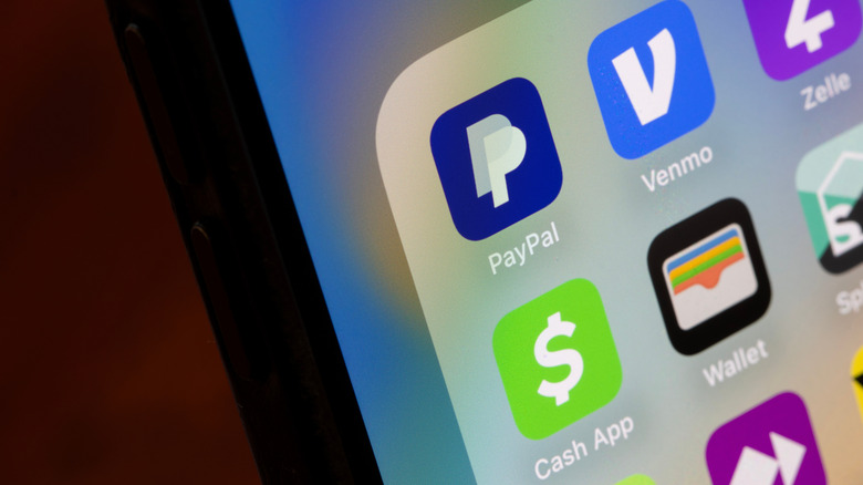 Payment apps installed on an iPhone, including PayPal, Venmo, and the Cash App.
