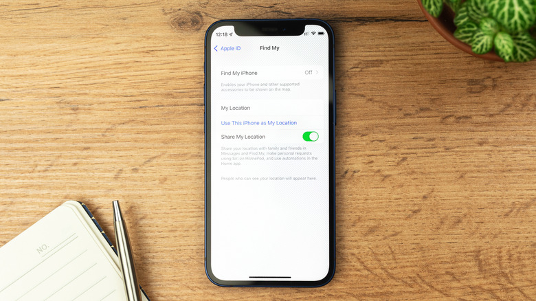 An iPhone on a table showing the Find My app.