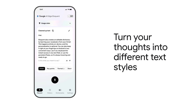 A screenshot from Google's Eloquent web page that shows the app running on an iPhone