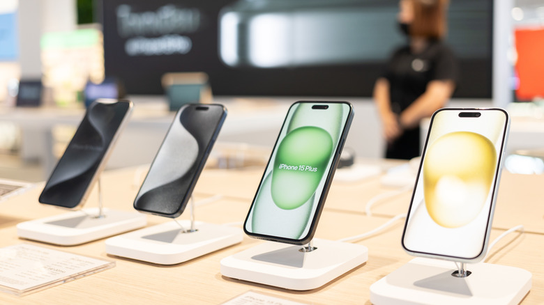 iPhones on display at the Apple store