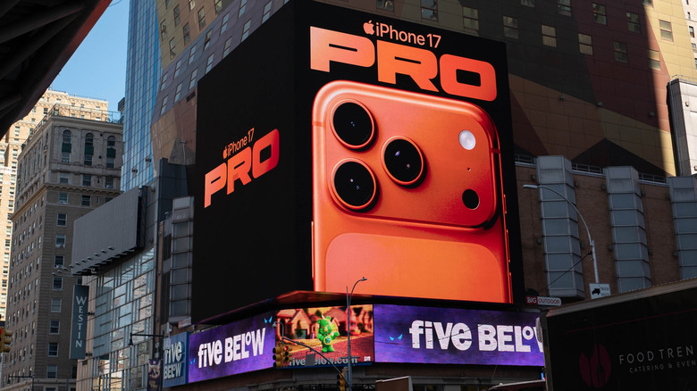 An iPhone 17 Pro billboard in New York.