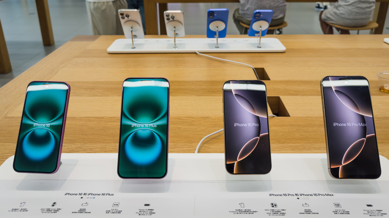 The four iPhone 16 phones on a table.