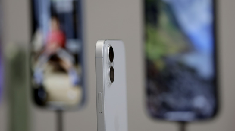 Close-up of the standard iPhone 17 model.