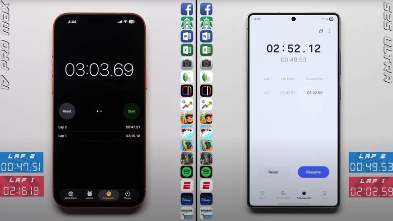 Real-life speed test result: iPhone 17 Pro Max vs. Galaxy S25 Ultra.