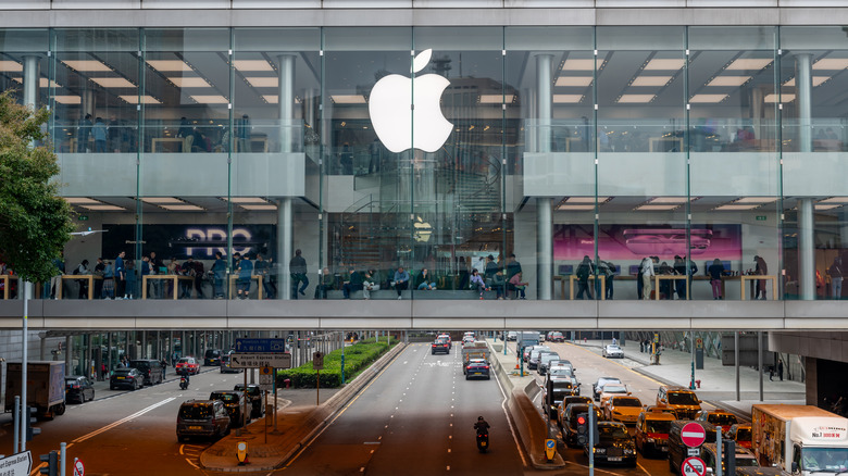 An Apple logo on an Apple retail store.