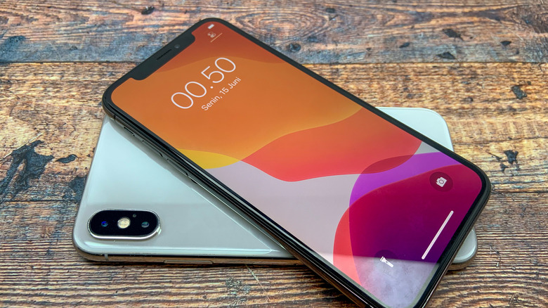 The iPhone X design with a large notch at the top.