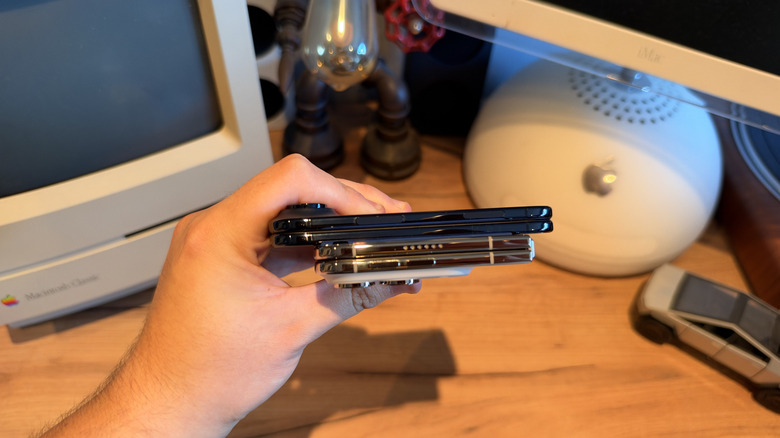 Close-up photo of the Touch ID and volume buttons on two iPhone Duos