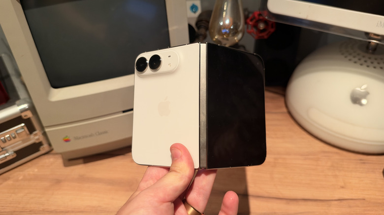 Close-up photo of iPhone Duo hinge while slightly unfolded