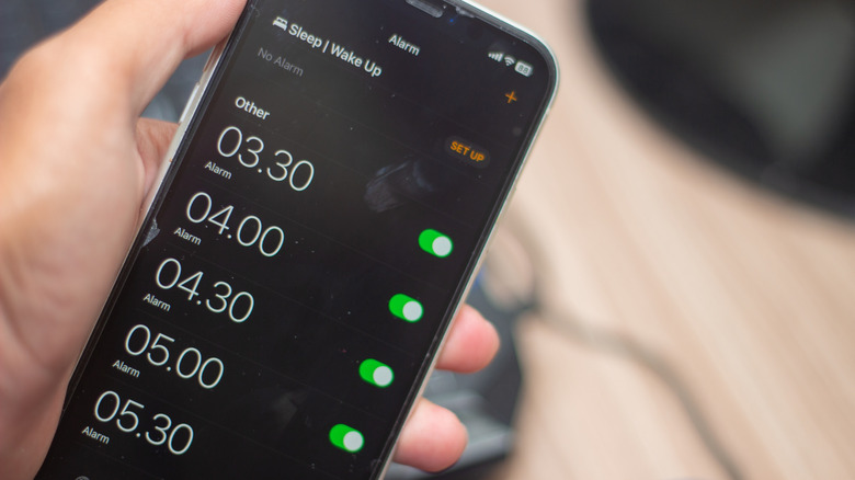 iPhone showing alarm settings