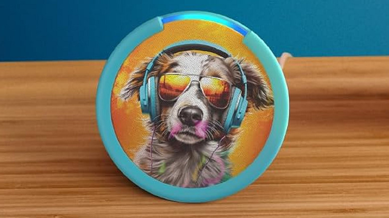 The Amazon Echo Pop Kids featuring a dog wearing headphones