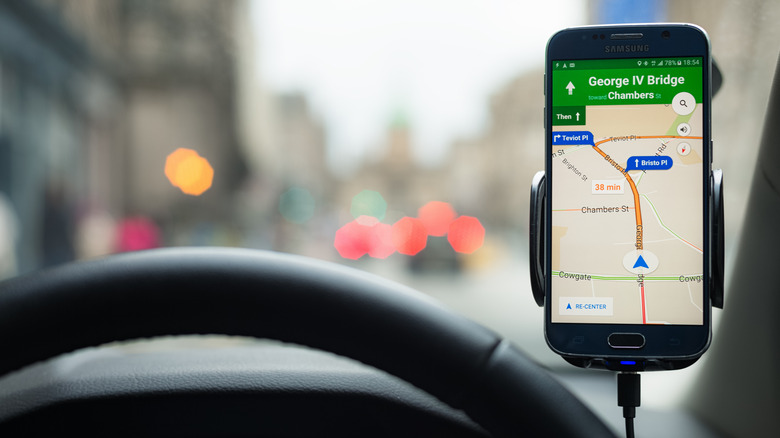 a phone GPS navigating inside a car