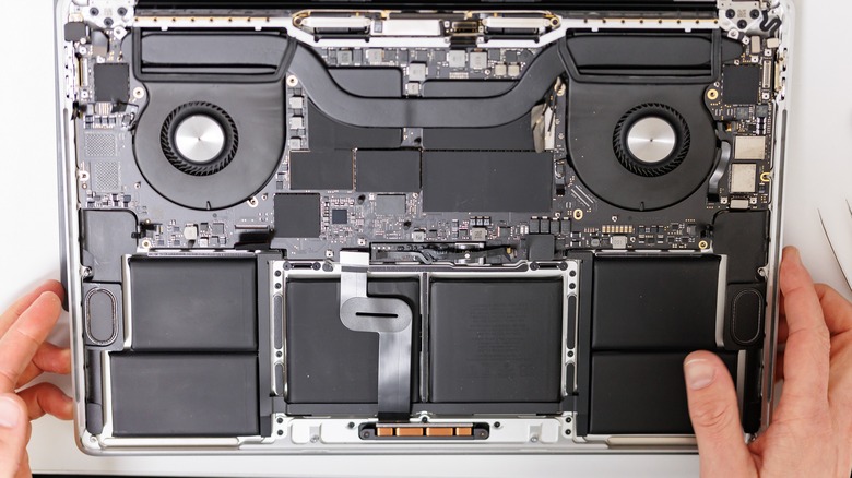 The inside of a MacBook Pro.