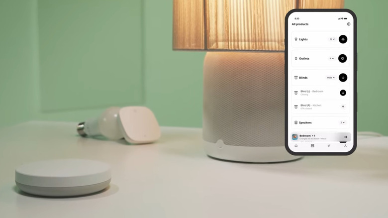 Ikea Dirigera smart home hub pictured on a white table