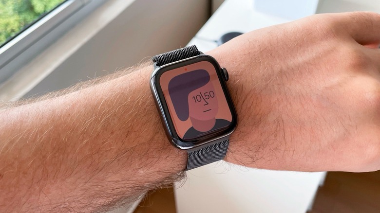 Apple Watch worn with a Milanese loop band
