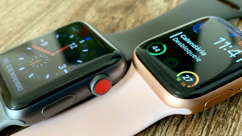 Close-up shot highlighting two different Apple Watches