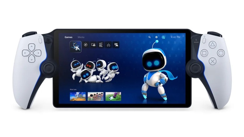 A PlayStation Portal handheld remote player against a white background