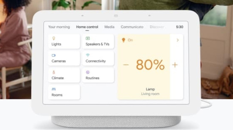 The Google Nest Hub (2nd Gen) set up in a kitchen area.
