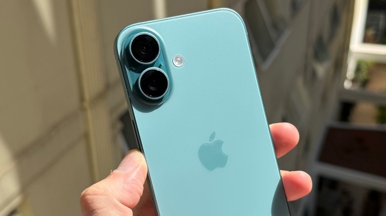 A close-up shot of the back of the iPhone 16