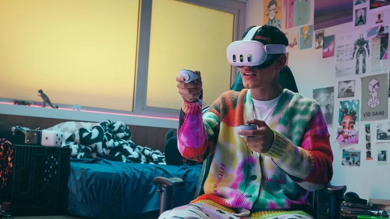 Woman wearing Meta Quest 3 VR headset