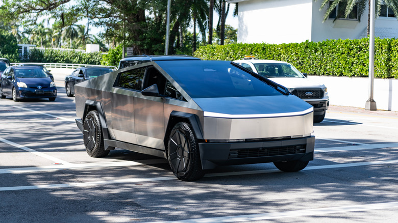 Cybertruck driving on a city road